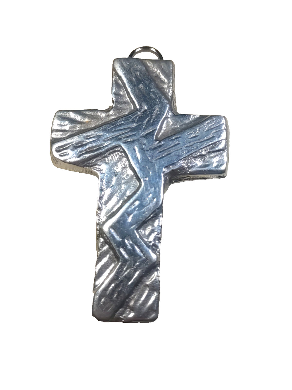 Large Brutalist Silver Tone Metal Cross Pendant Wall Hanger Crafts